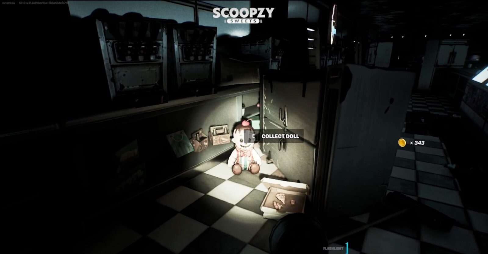 Collecting a Scoopzy doll under the flashlight