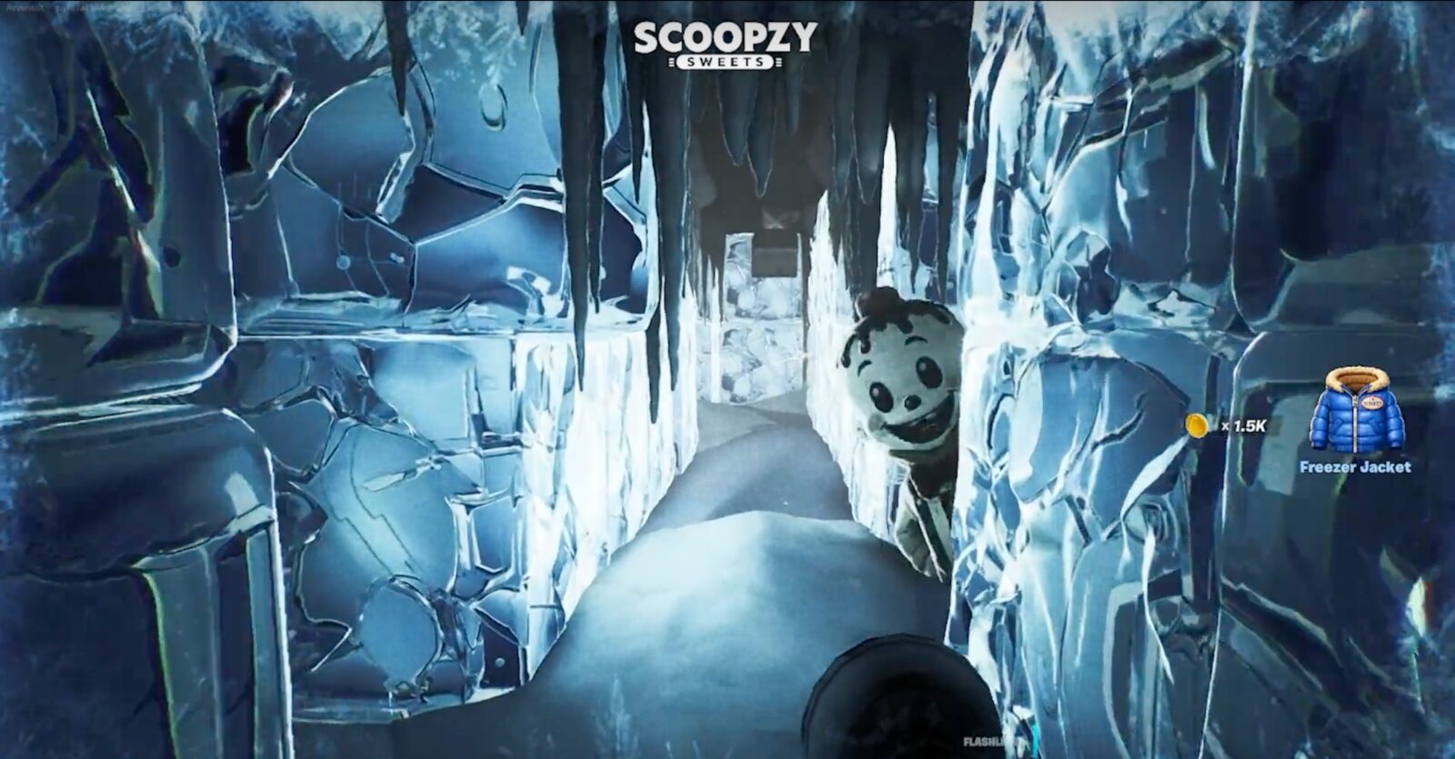 The frozen freezer maze with the Scoopzy mascot