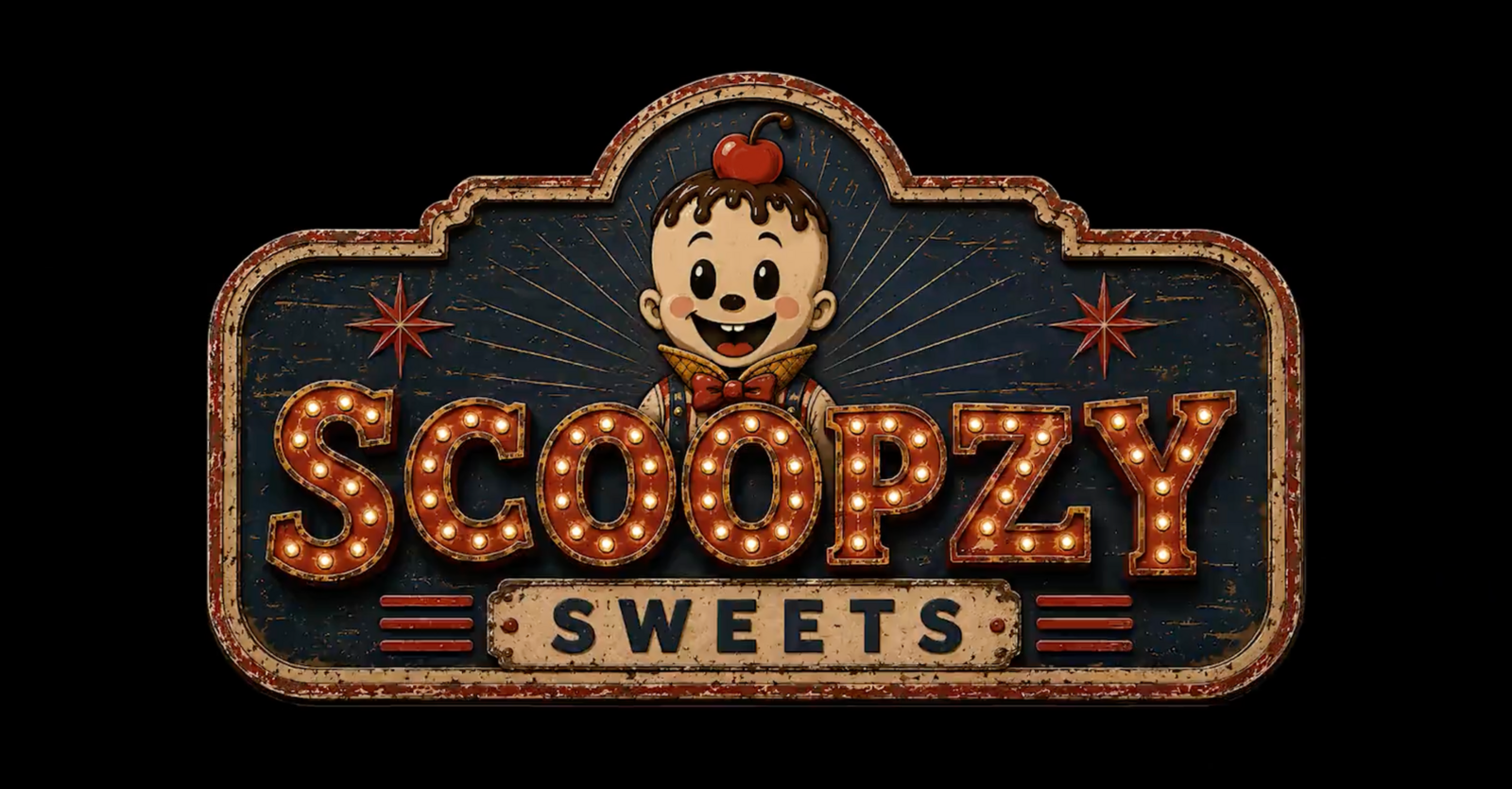 Scoopzy Sweets vintage marquee sign